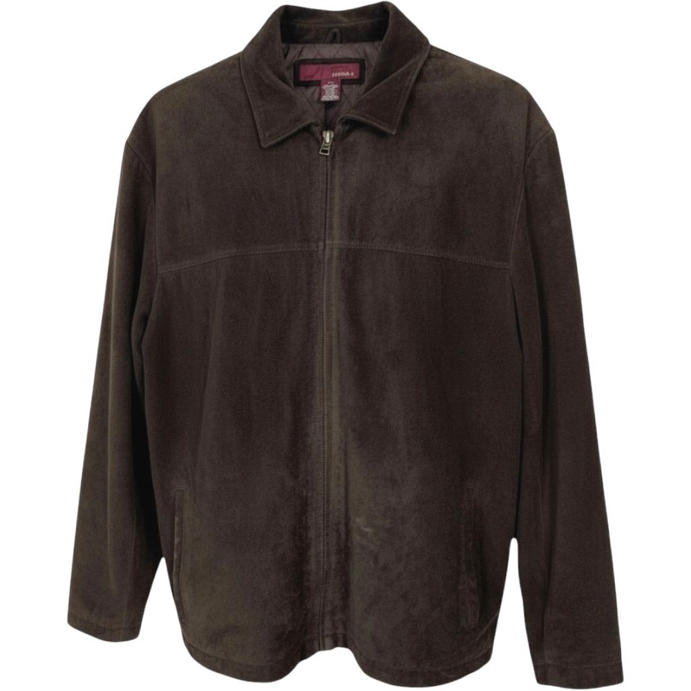 Vintage 90s Mens Chocolate Brown Suede Leather Full Zip Jacket Size XL Rugged